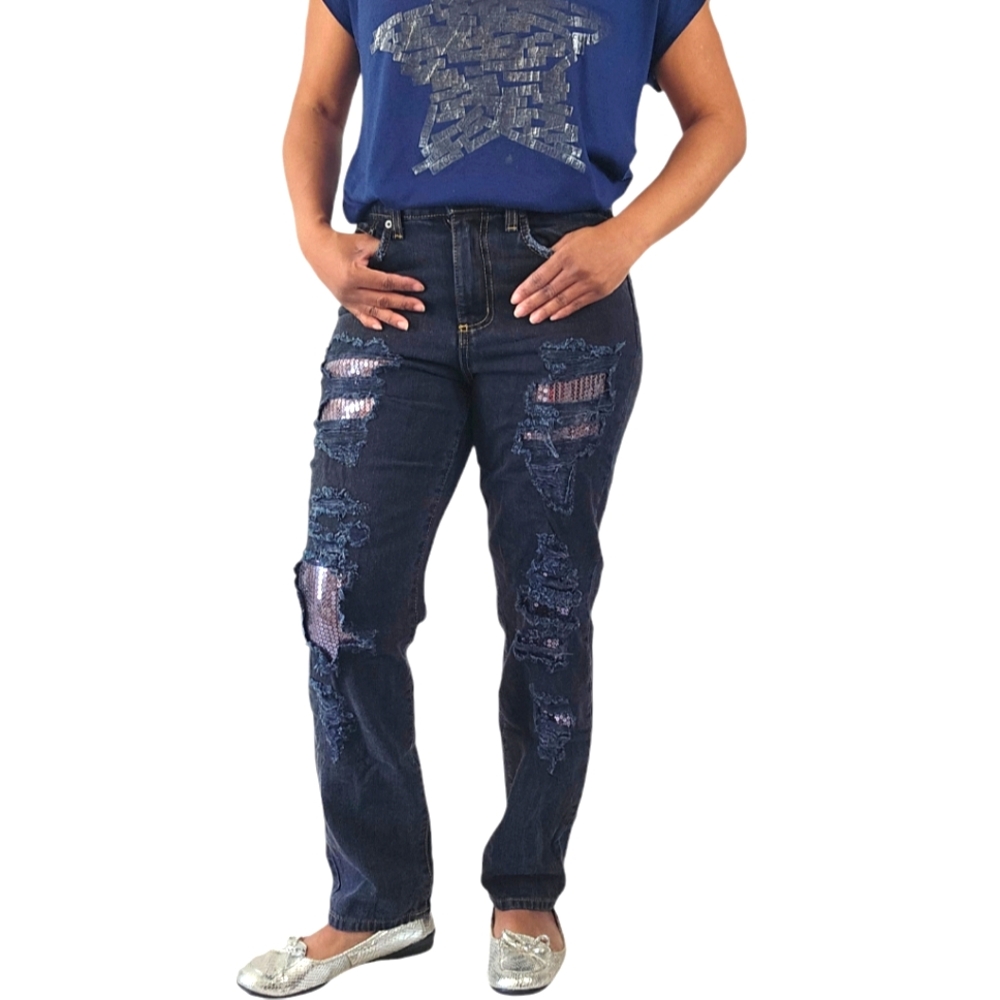 LF Carmar Non Stretch Denim Mid Rise Baggy Sequin Jeans